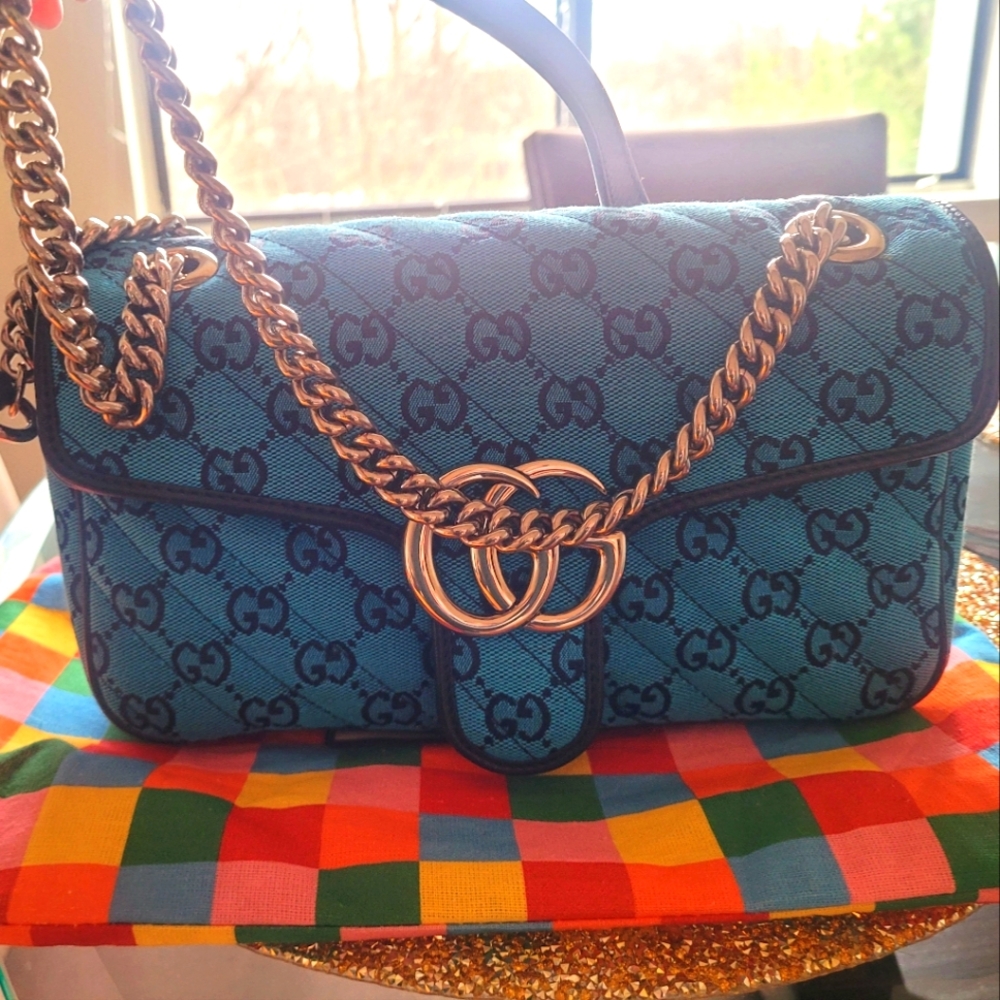 GucciBlue GG Canvas Marmont Shoulder Bag Small